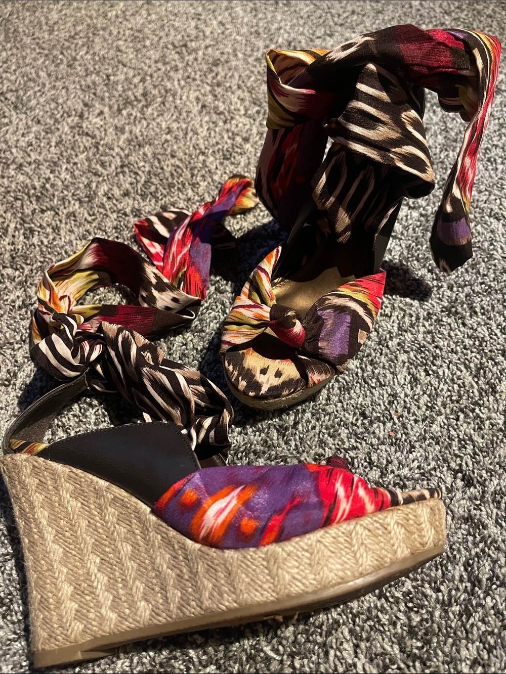 a.n.a Multi Print Scarf Wrap Espadrille Wedge Sandals (6)